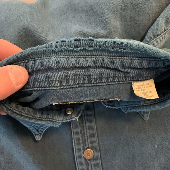 Vintage Levis Denim Shirt Mens Large Blue Long Sleeve Button Front Western 90s - Picture 6 of 10